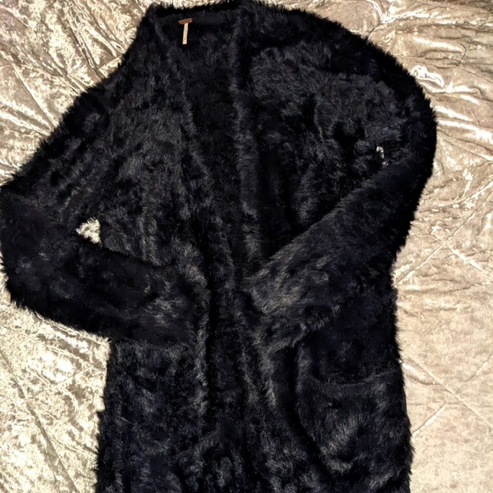 FREE PEOPLE Black Faux Fur Coat (M)